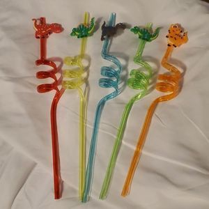 NEW 5 PIECE DINOSAUR CURKY STRAW SET